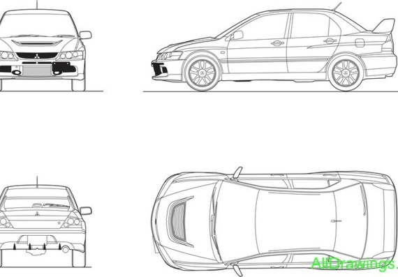 Mitsubishi Lancer Evolution IX (Mitsubishi Lanser Evolution 9) - drawings (drawings) of the car